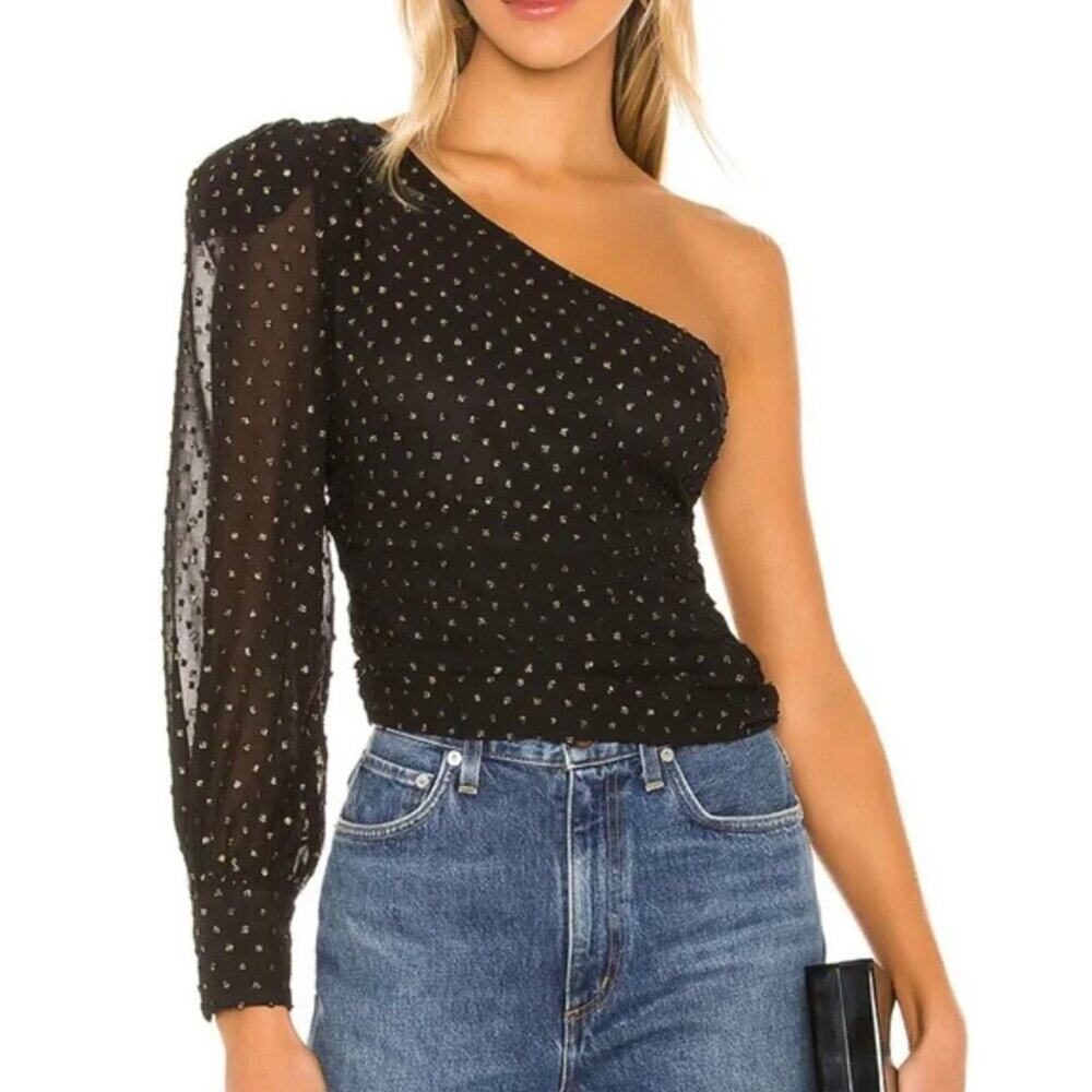 Privacy Please Claire Black & Gold One Sleeve Top